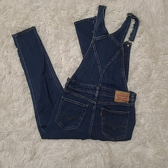 Levi Jeans Womens 29 Blue Denim Overalls Coveralls Signature Outdoors Preppy EUC - Picture 6 of 12